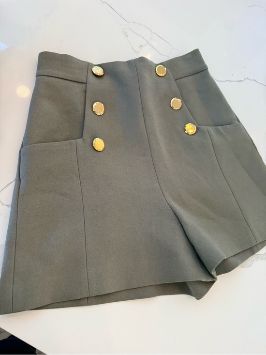 Zara Pants - Zara Olive Green High-Waist Shorts with Gold Buttons